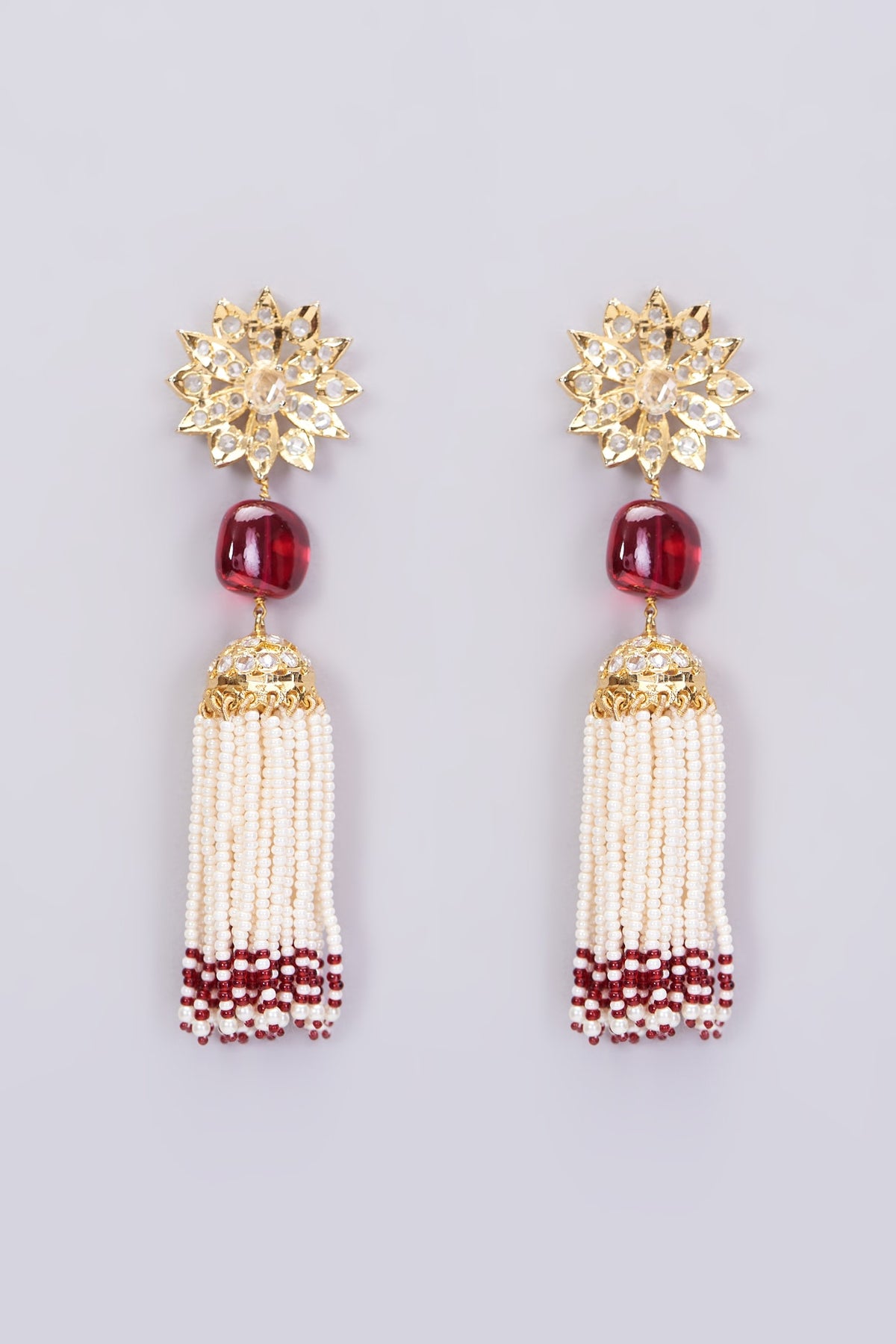 Gold Plated Dangler Earrings With Red Onyx