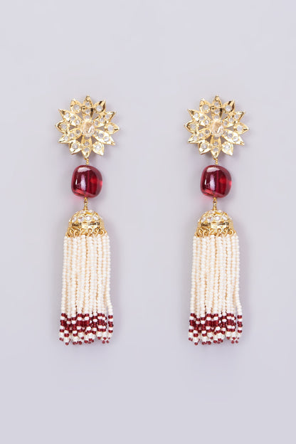 Gold Plated Dangler Earrings With Red Onyx