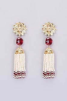 Gold Plated Dangler Earrings With Red Onyx