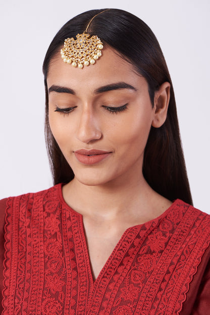 Gold Plated Maang Tikka With Pearls