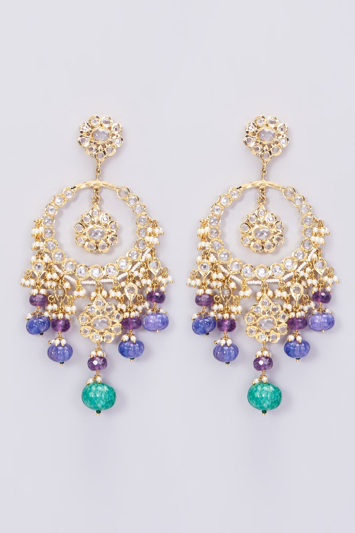 Gold Plated Blue Onyx Chandbali Earrings