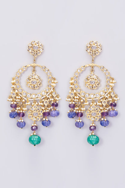 Gold Plated Blue Onyx Chandbali Earrings
