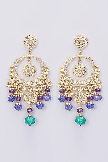 Gold Plated Blue Onyx Chandbali Earrings