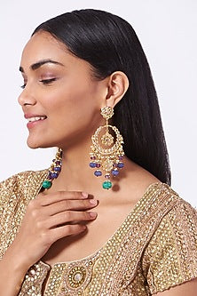 Gold Plated Blue Onyx Chandbali Earrings