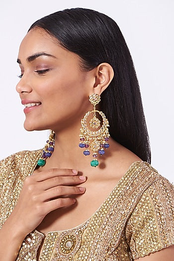 Gold Plated Blue Onyx Chandbali Earrings