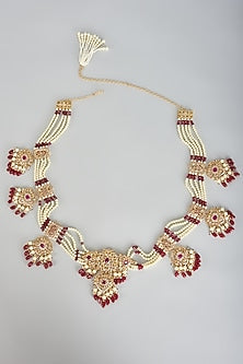 Gold Plated Kundan Polki & Red Onyx Beaded Waistbelt