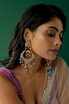 Gold Plated Kundan Polki & Purple Onyx Chandbali Earrings