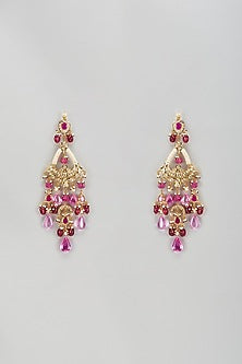 Gold Plated Kundan Polki & Red Onyx Chandbali Earrings