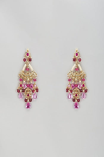 Gold Plated Kundan Polki & Red Onyx Chandbali Earrings
