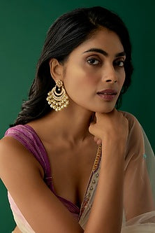 Gold Plated Kundan Polki & Pearl Chandbali Earrings