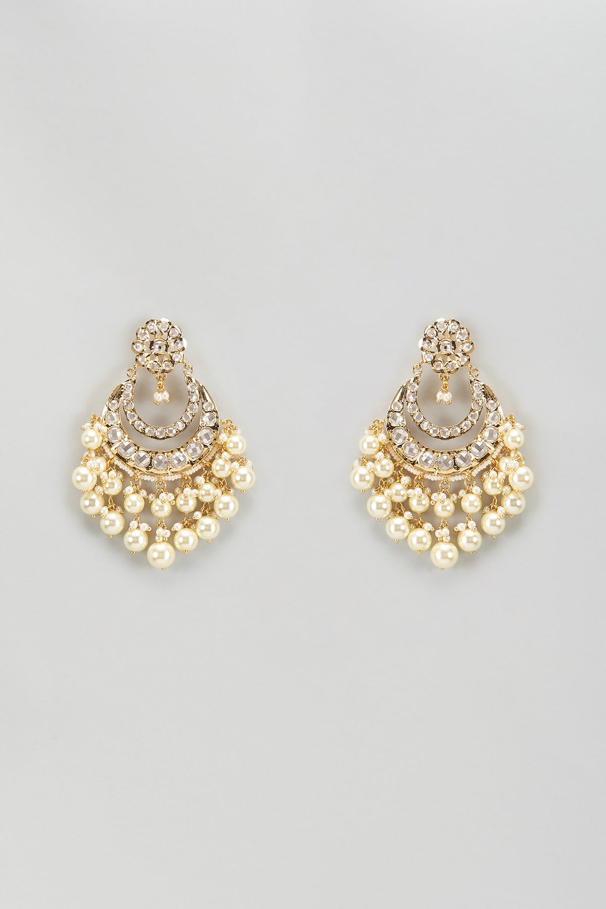 Gold Plated Kundan Polki & Pearl Chandbali Earrings