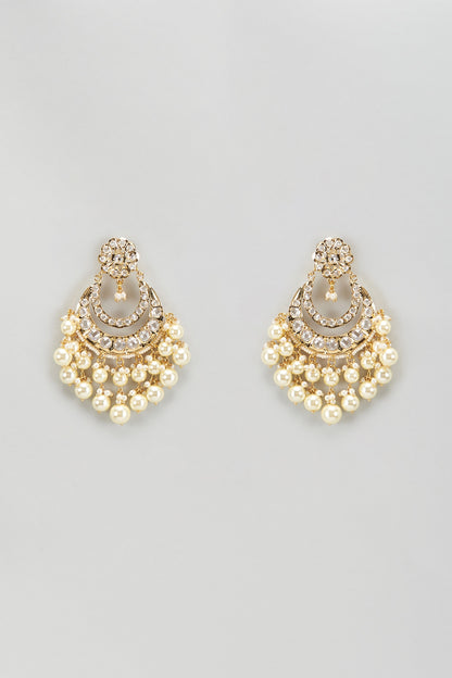 Gold Plated Kundan Polki & Pearl Chandbali Earrings