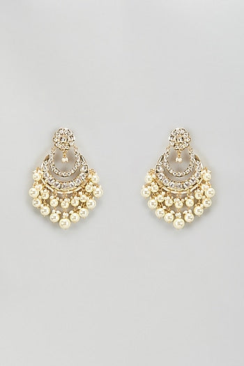 Gold Plated Kundan Polki & Pearl Chandbali Earrings