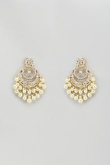 Gold Plated Kundan Polki & Pearl Chandbali Earrings