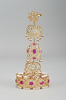 Gold Plated Kundan Polki & Red Onyx Hathphool (Set of 2)