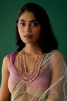 Gold Plated Kundan Polki & Pink Onyx Long Necklace