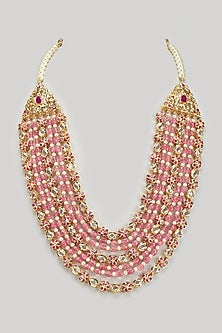 Gold Plated Kundan Polki & Pink Onyx Long Necklace