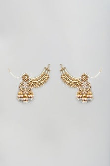 Gold Plated Kundan Polki & Pink Onyx Chandbali Earrings