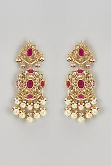 Gold Plated Kundan Polki & Pearl Chandbaali Earrings