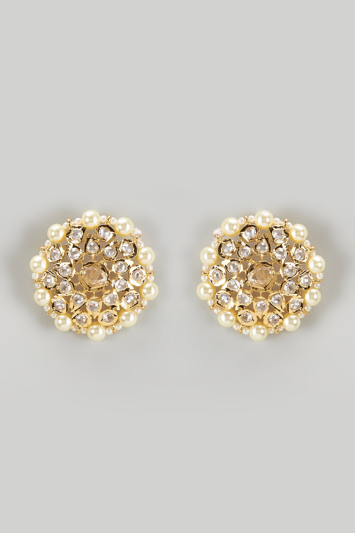 Gold Plated Kundan Polki & Pearl Stud Earrings