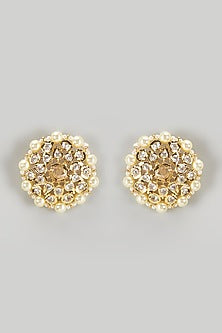 Gold Plated Kundan Polki & Pearl Stud Earrings