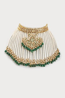 Gold Plated Kundan Polki & Green Beaded Choker Necklace