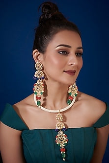 Gold Plated Navratan Choker Necklace Set