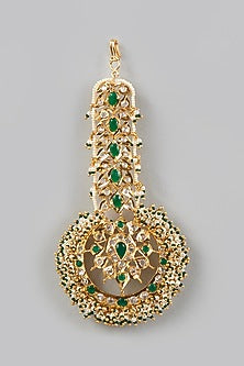 Gold Plated Kundan & Onyx Stones Maangtikka