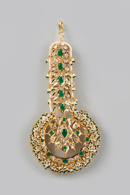 Gold Plated Kundan & Onyx Stones Maangtikka