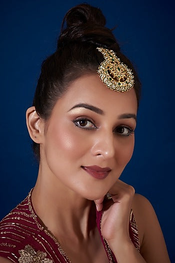 Gold Plated Kundan & Onyx Stones Maangtikka