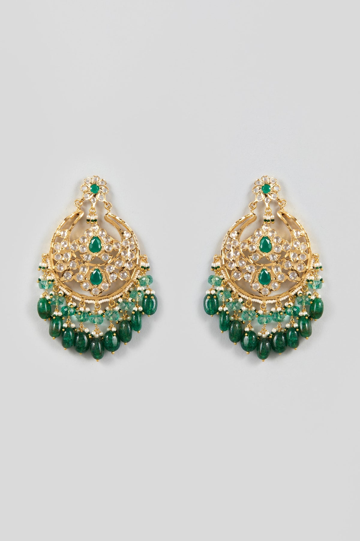 Gold Plated Kundan & Onyx Chandbali Earrings