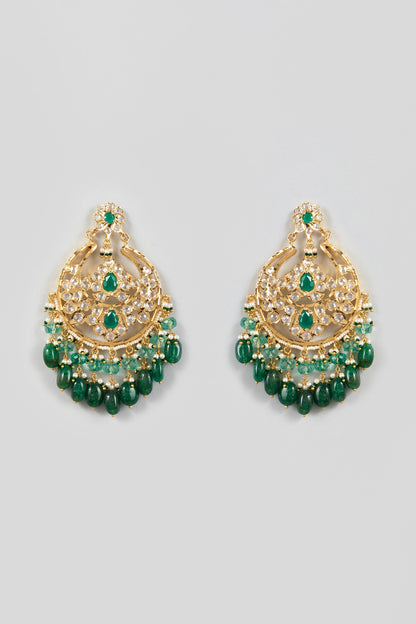 Gold Plated Kundan & Onyx Chandbali Earrings