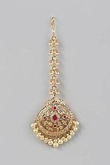 Gold Plated Kundan Polki Maang Tikka