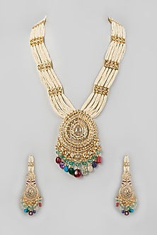 Gold Plated Navratna Long Necklace Set