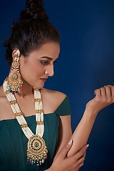 Gold Plated Navratna Long Necklace Set