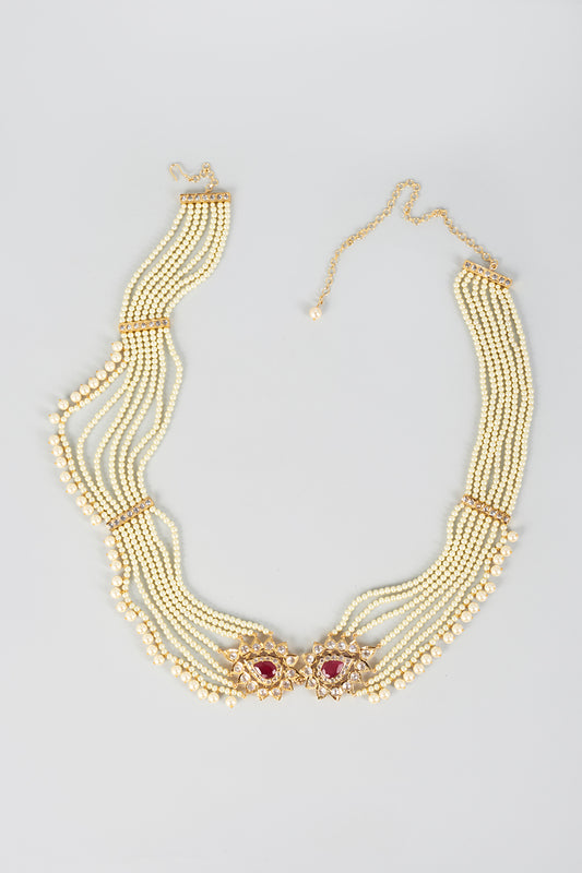 Gold Plated Kundan Polki & Pearls Waist Belt