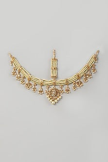 Gold Plated Kundan Polki & Pearls Mathapatti