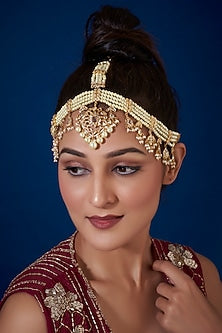 Gold Plated Kundan Polki & Pearls Mathapatti
