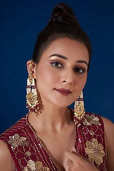 Gold Plated Kundan Polki & Pearls Chandbali Earrings