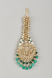 Gold Plated Kundan Polki & Green Onyx Maangtikka