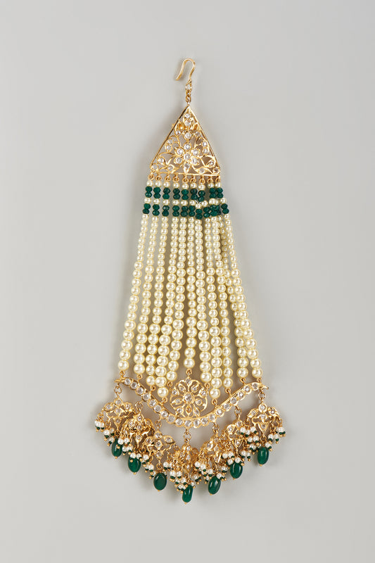 Gold Plated Kundan Polki & Green Onyx Pasa
