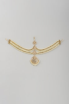 Gold Plated Kundan Polki & Pearl Mathapatti