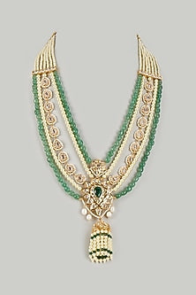 Gold Plated Kundan Polki & Green Onyx Long Necklace