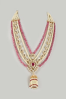 Gold Plated Kundan Polki & Red Onyx Long Necklace