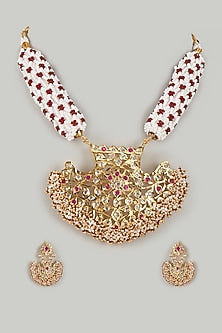 Gold Plated Kundan Polki & Red Onyx Choker Necklace Set