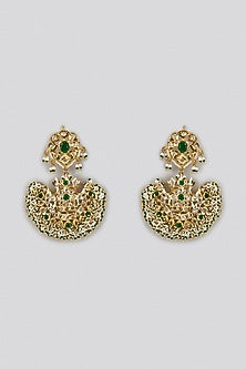 Gold Plated Kundan Polki & Green Quartz Chandbali Earrings