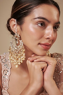 Gold Plated Kundan Polki & Pearl Chandbali Earrings