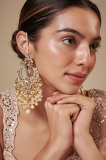 Gold Plated Kundan Polki & Pearl Chandbali Earrings