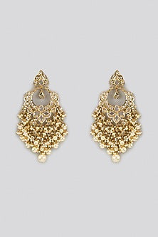 Gold Plated Kundan Polki & Pearl Chandbali Earrings
