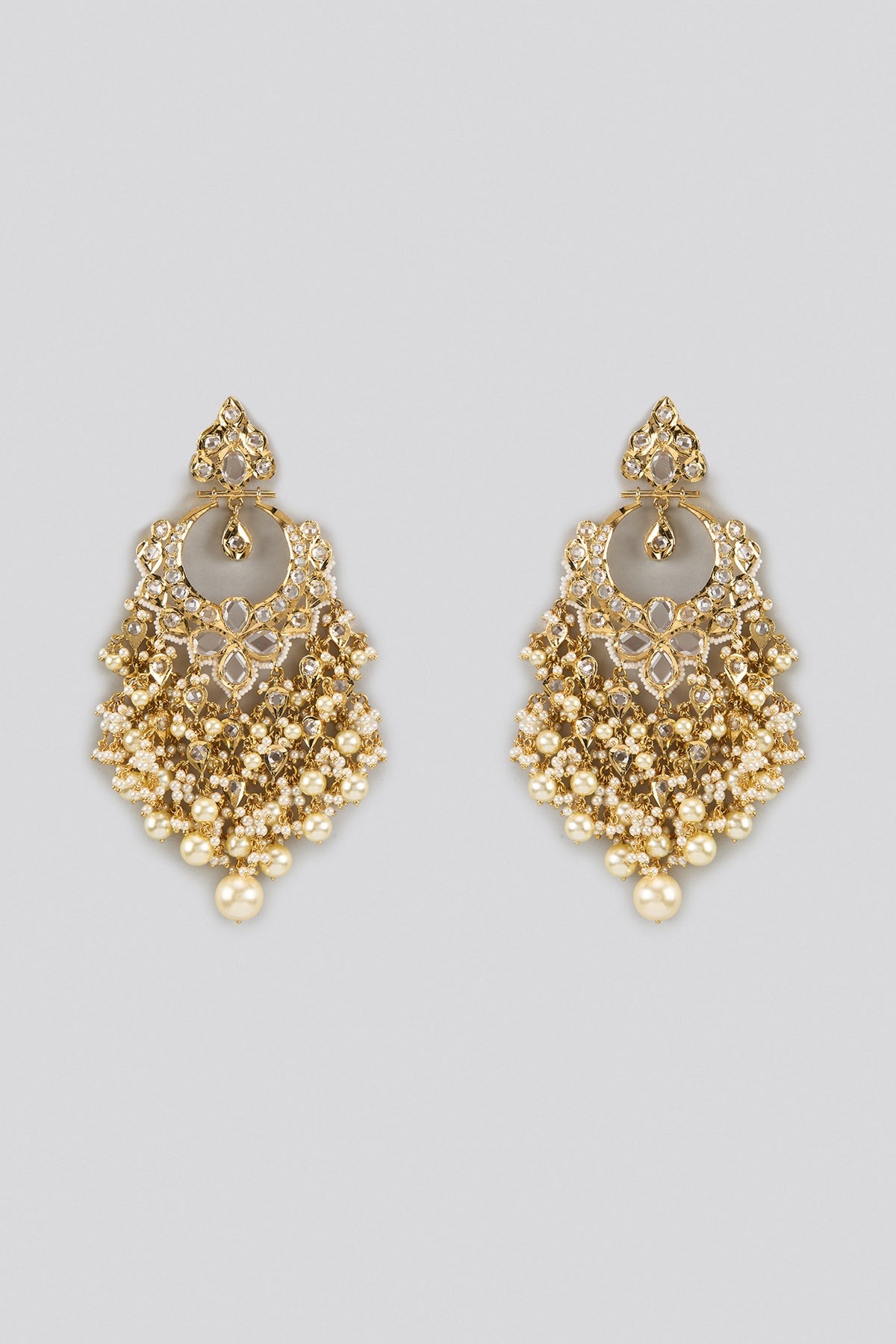 Gold Plated Kundan Polki & Pearl Chandbali Earrings